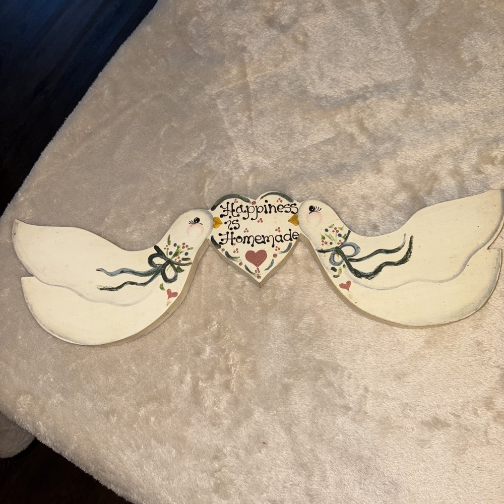 Vintage 15" Country Heart Dove Sign Wood Heart Farmhouse Wall Hanging